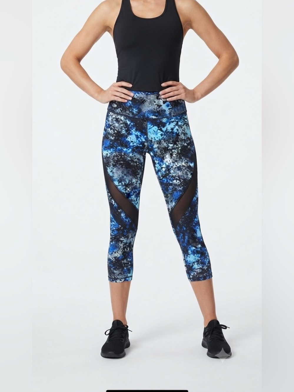 Calvin Klein Performance Quick Dry Blue Marble Active Capri Leggings Size S
